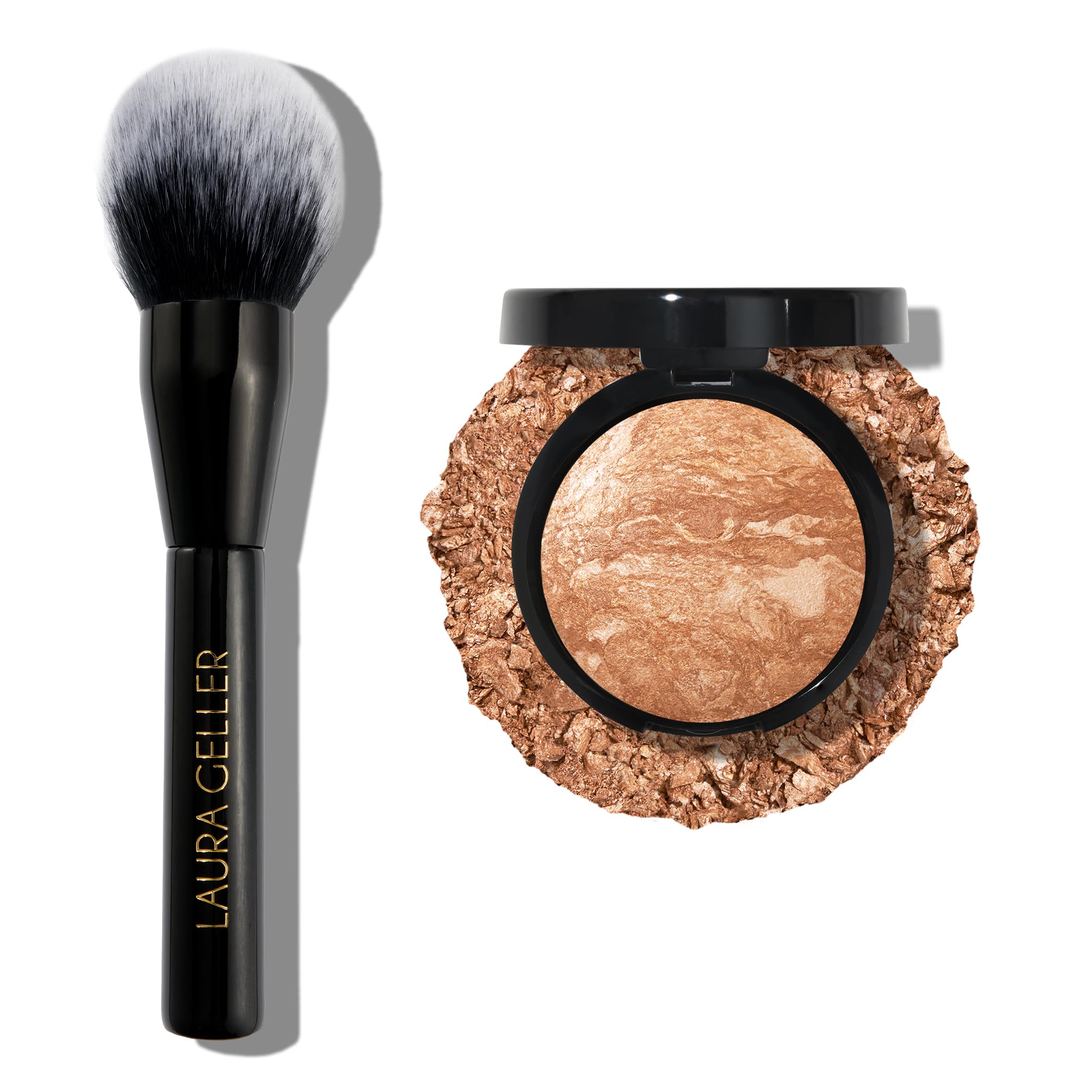 LAURA GELLER NEW YORK Baked Face and Body Frosting - Tahitian Ginger - 2 Oz - Illuminating Bronzer Powder + Bronzer Brush