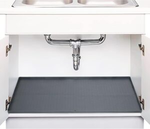 astrahome under sink mat | waterproof kitchen cabinet tray | 34" x 22" silicone under sink liner with push down drain | sink protector for kitchen sink | kitchen sink mats for leaks and drips