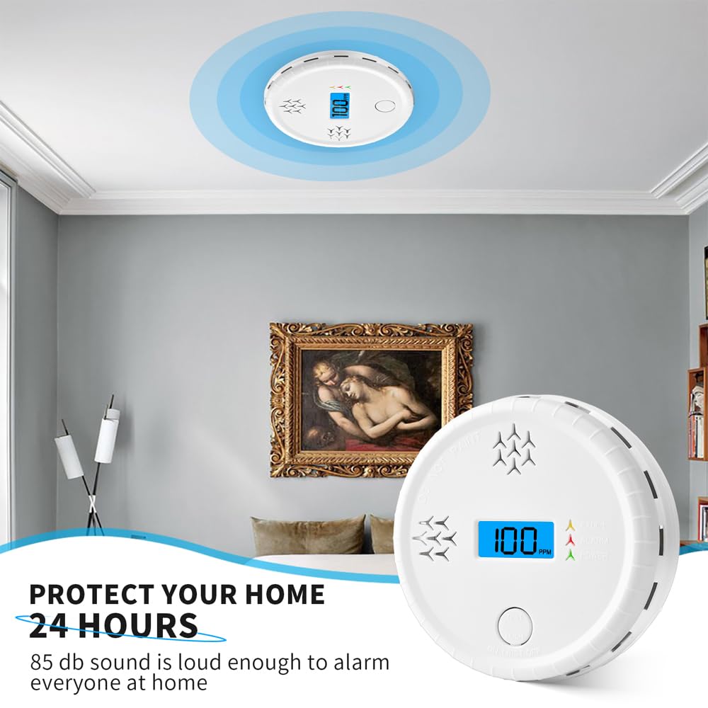 Carbon Monoxide Alarm Detector,CO Gas Monitor Alarm Detector,CO Sensor with LED Digital Display, 85dB Sound Alarm for Home,Office (Batteries NOT Included) (1piece)