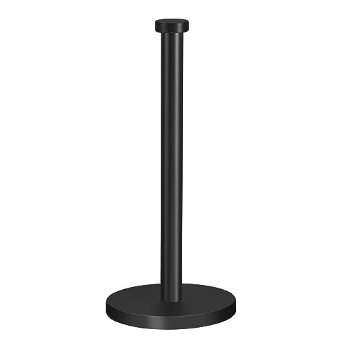 Waissdea Paper Towel Holder Countertop, Kitchen Paper Towel Roll Holder with Weighted Base, Free Standing Paper Towel Holder Stand for Standard or Jumbo-Sized Rolls，WPTH003BK，Black