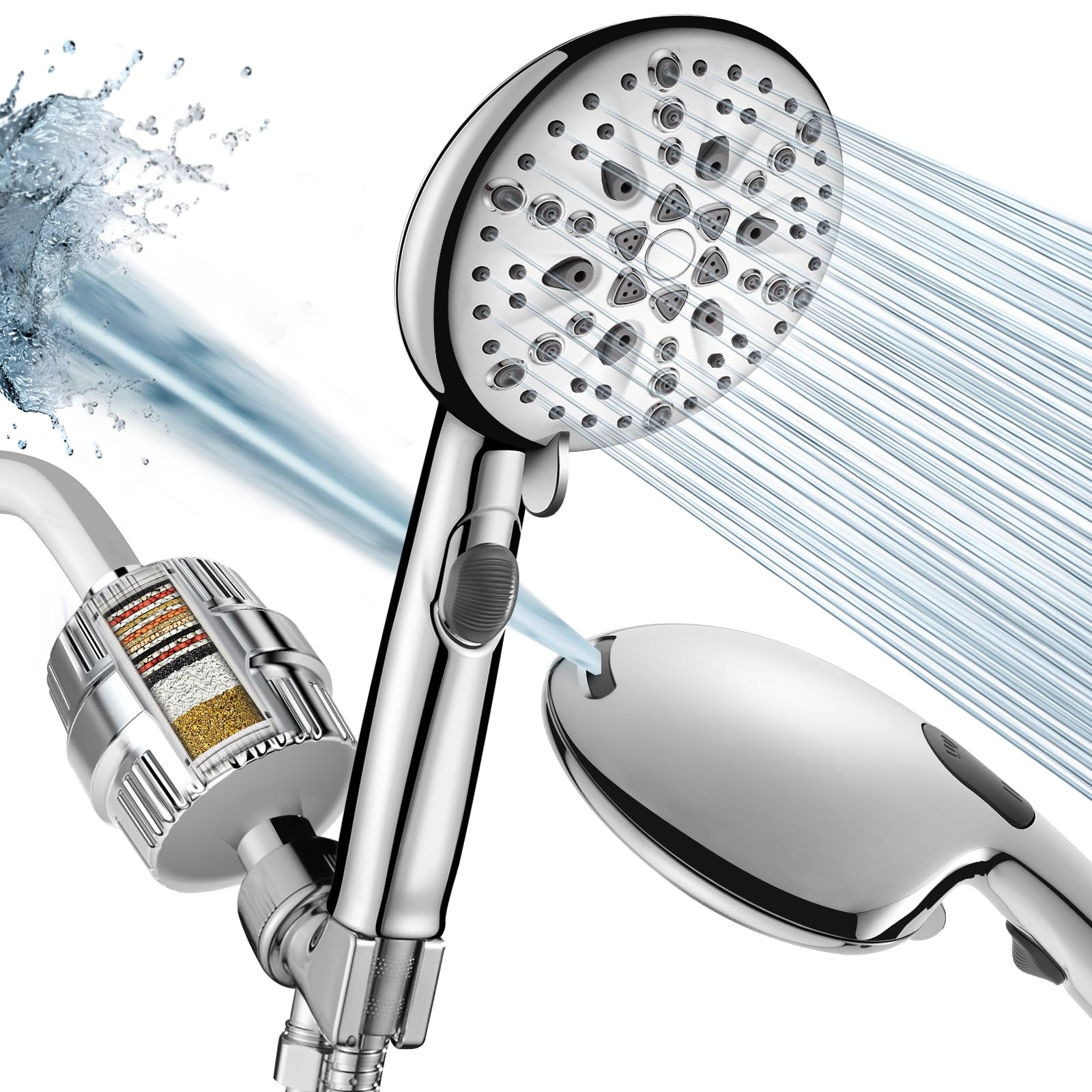 Cobbe High Pressure 9-Modes Filtered Shower Head - with 20 Stage Shower Filter for Hard Water, Removes Chlorine and Harmful Substances, Built-in Power Spray, Chrome