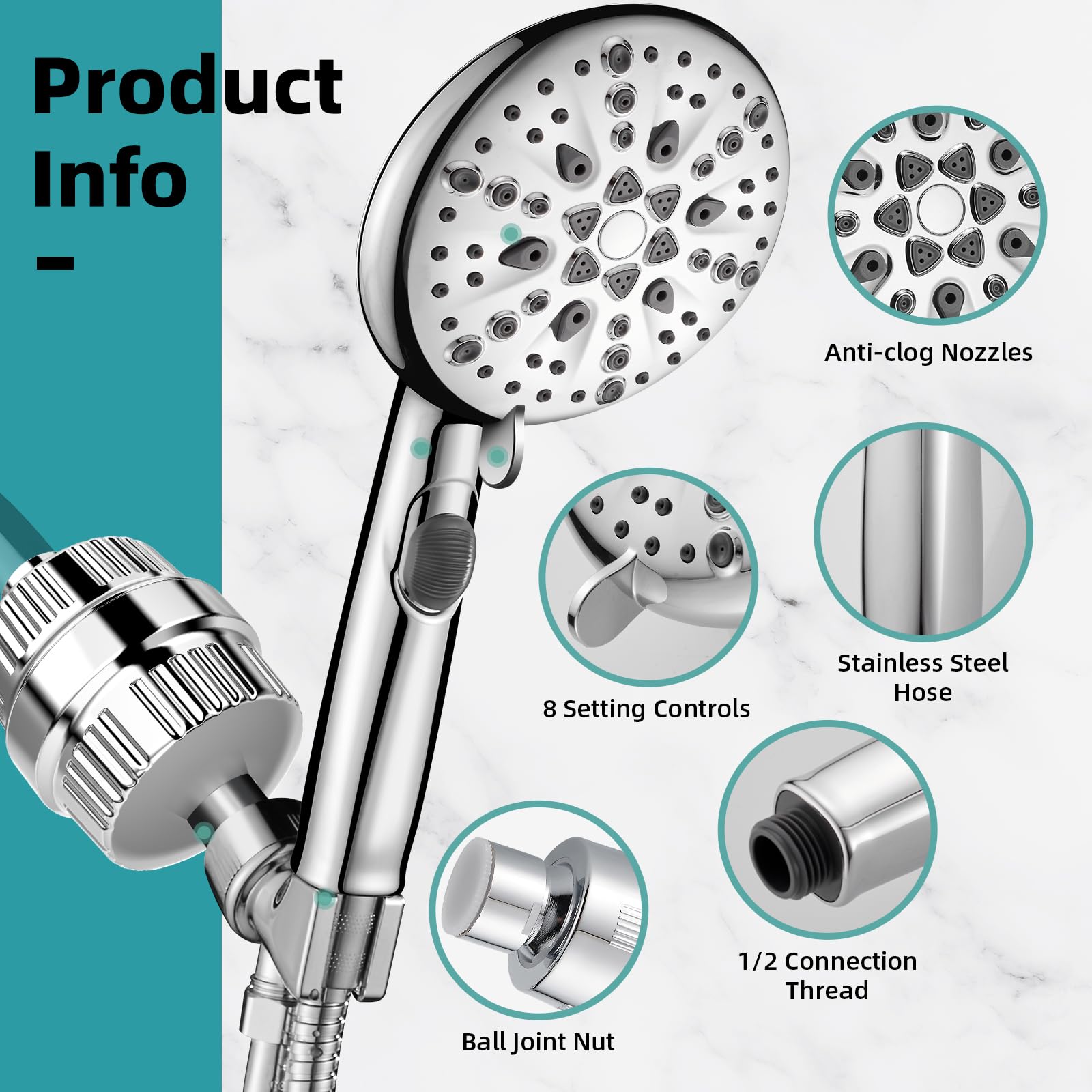 Cobbe High Pressure 9-Modes Filtered Shower Head - with 20 Stage Shower Filter for Hard Water, Removes Chlorine and Harmful Substances, Built-in Power Spray, Chrome
