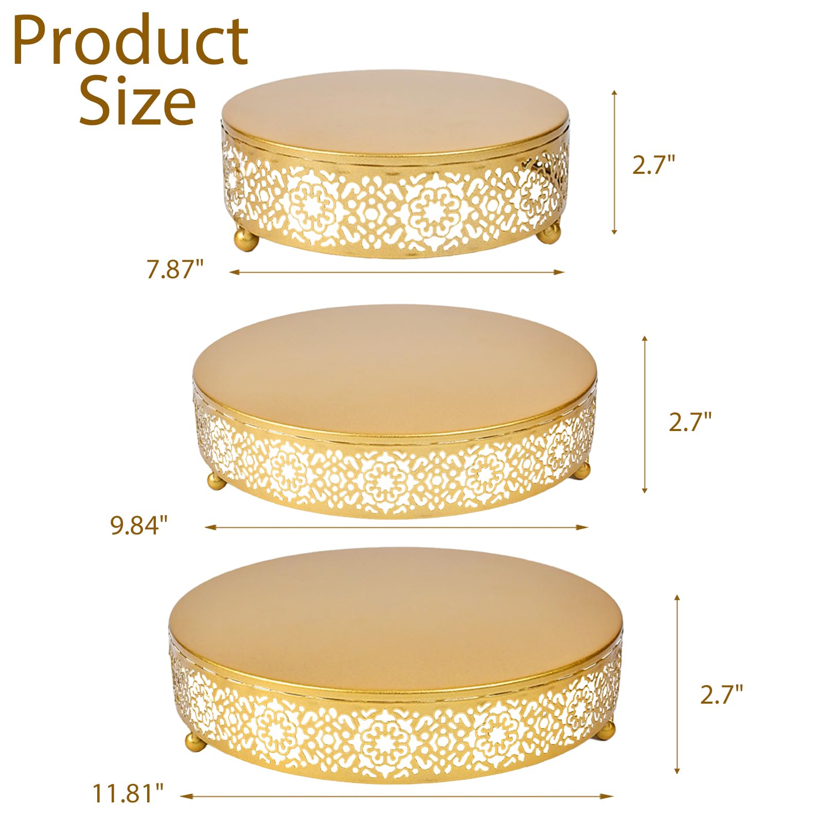 Adorabby Golden 3-Tier Metal Cake Stand - Cake Stand Set Wedding, Dessert Table Decor, 3-Piece Combination, Iron Art, Elegant and Decorative(Gold)