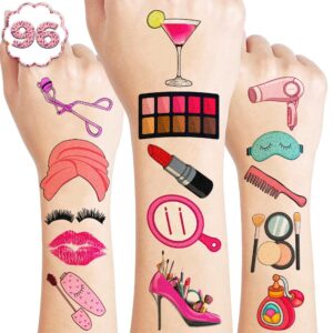 96 pcs spa makeup temporary tattoo stickers theme birthday party decorations supplies favors decor cute beauty cosmetic nail tattoos sticker gifts for kids girls women school prizes carnival christmas