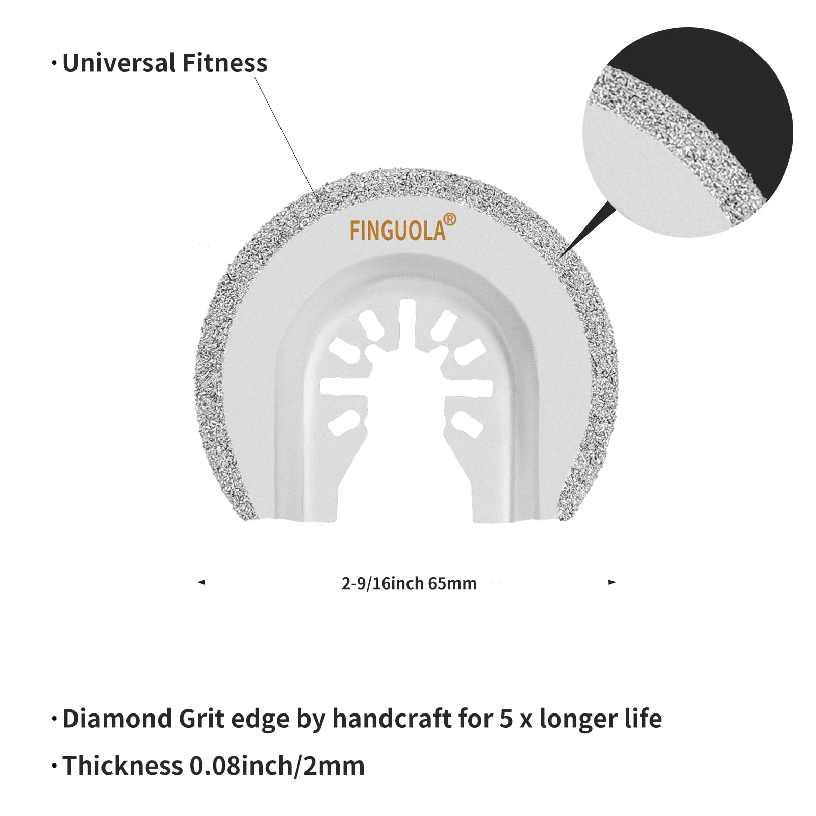 Oscillating Tool Blades, 6Pcs Diamond Carbide Multi Tool Blades for Grout Removal and Soft Tile Cut, Semi Circle Finger Segment Swing Grit Grout Oscillating Saw Blades