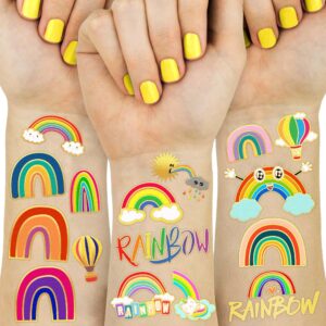 rainbow temporary glitter tattoos theme birthday party decorations supplies favors tattoo sticker for kids girls boys gifts classroom school prizes rewards 2 sheets (46pcs)