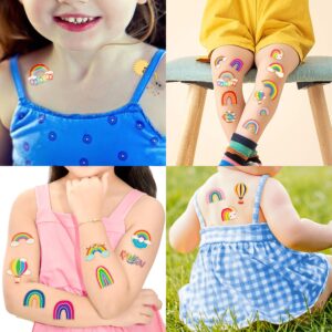 Rainbow Temporary Glitter Tattoos Theme Birthday Party Decorations Supplies Favors Tattoo Sticker For Kids Girls Boys Gifts Classroom School Prizes Rewards 2 Sheets (46PCS)