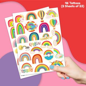 Rainbow Temporary Glitter Tattoos Theme Birthday Party Decorations Supplies Favors Tattoo Sticker For Kids Girls Boys Gifts Classroom School Prizes Rewards 2 Sheets (46PCS)