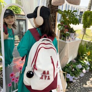 Kawaii Backpack Aesthetic Backpack Backpacks with Cute Pendant, Adorable Shoulder Bag (Red White)