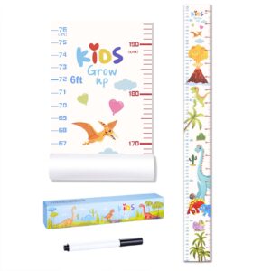 eichzer baby height growth chart, premium handing ruler home nursery wall decor for kids, 76" x 8" growth tracker for children height record, boys & girls playroom decoration sticker (dinosaur)