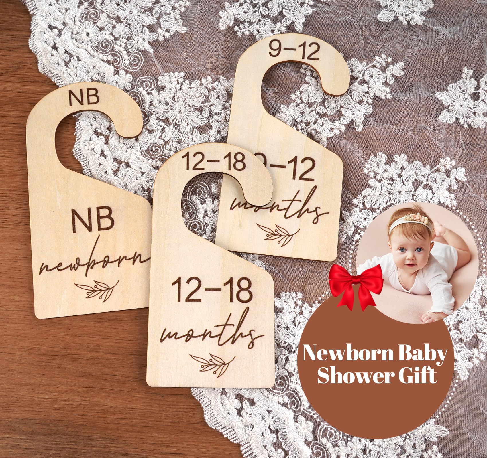 Beautiful Baby Closet Dividers for Clothes Organizer - Wooden Double-Sided Gender Neutral Size Dividers from Newborn to 24M for Nursery Decor & Organization Baby Party Gift Set