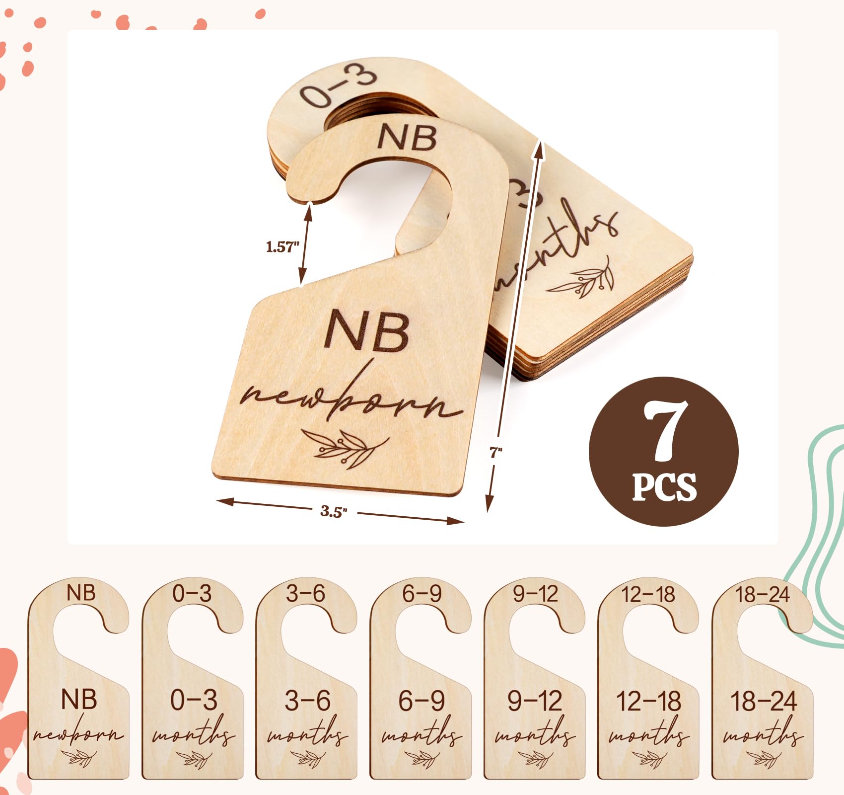 Beautiful Baby Closet Dividers for Clothes Organizer - Wooden Double-Sided Gender Neutral Size Dividers from Newborn to 24M for Nursery Decor & Organization Baby Party Gift Set