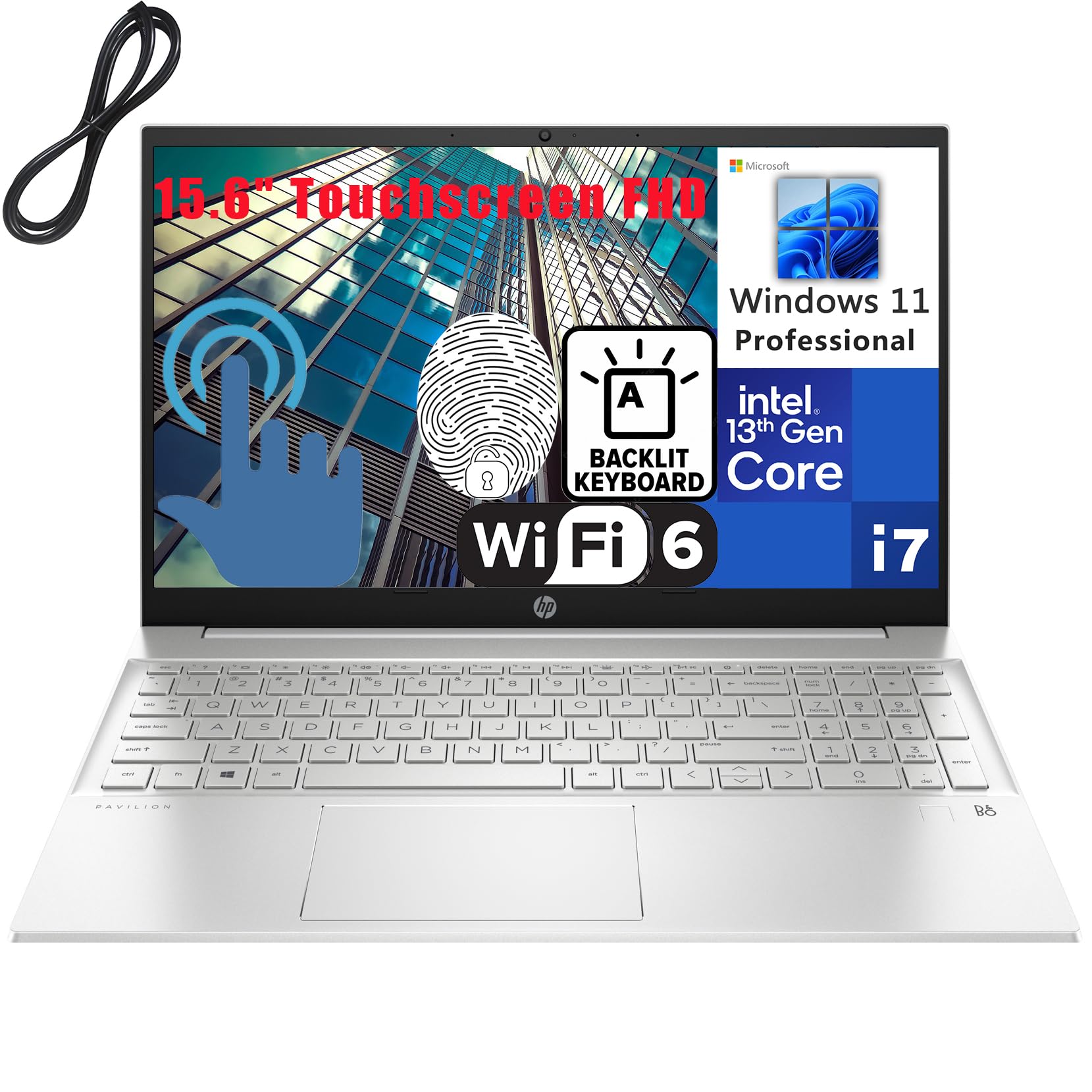 HP Pavilion 15 15.6" Business Laptop Computer, 13th Gen Intel 10-Core i7-1355U, 32GB DDR4 RAM, 1TB PCIe SSD, WiFi 6, BT 5.3, Backlit Keyboard, FR, Windows 11 Pro, BROAG Cable