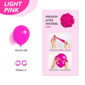 80pcs Hot Pink Balloons 12inch,Bright Pink Latex Balloons for Birthday Bridal Shower Wedding Bachelorette Party Decorations (with Hot Pink Ribbon)