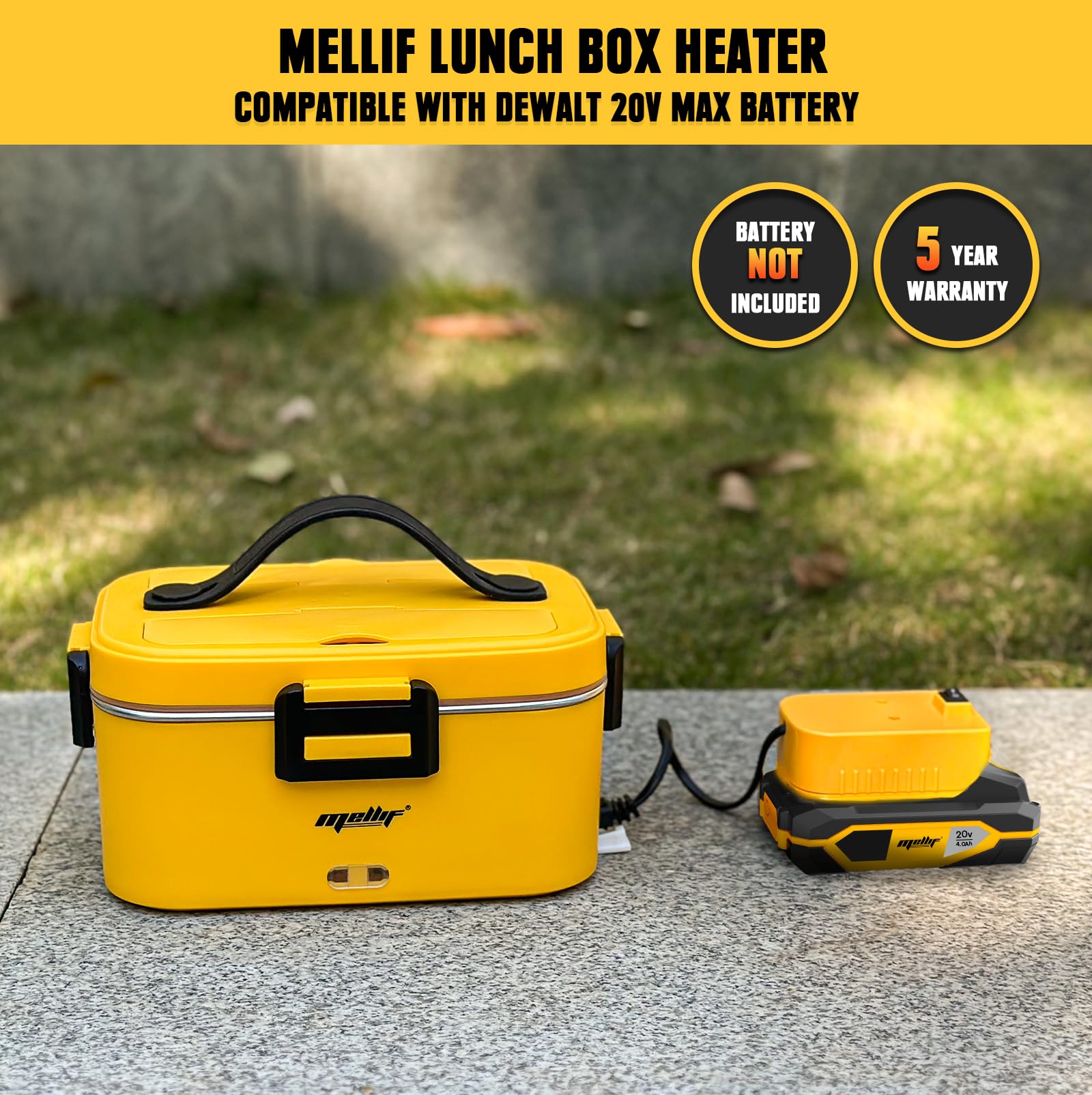 Mellif Electric Lunch Box Food Warmer Heater for Dewalt 20V Max Battery (Battery Not Included),12V 24V Heated Lunch Boxes for Adults for Car/Truck