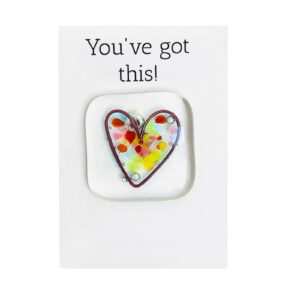 vacsax fused resin heart pocket token,pocket heart token with greeting card,cute decorative greeting card (colorful,you've got this)