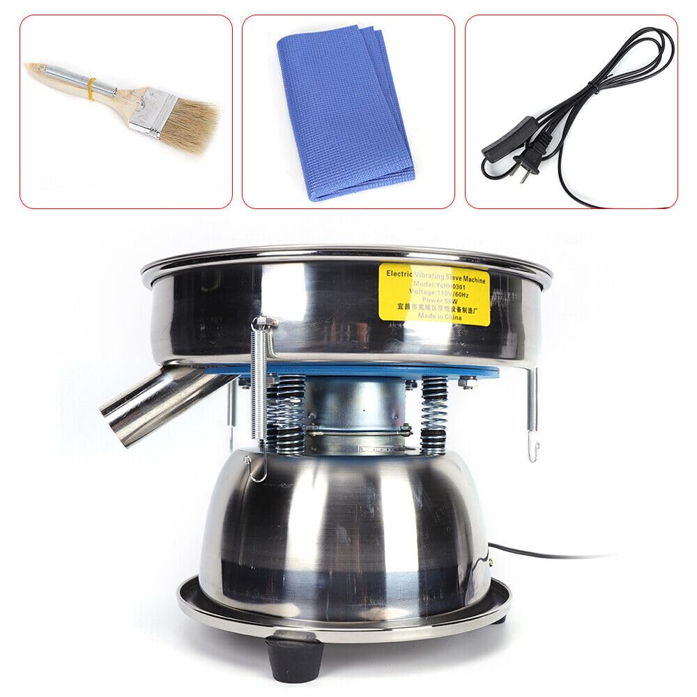 HinLIaDa Automatic Powder Sifter Machine, 110V Stainless Steel Electric Rotating Vibration Sieve Machine Electric Flour Sifter for Rice, Herbal Particles, Flour, Seasoning 1150 Beats/Min