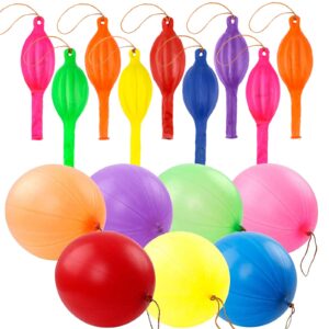 rubfac 100 punch balloons punching balloon heavy duty party favors, assorted color neon punching balloons, bounce balloons with rubber band handle for kids