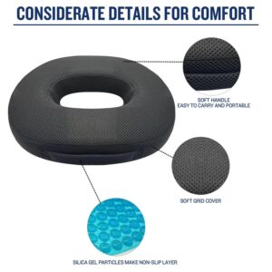 Gel Seat Cushion Non-Slip Orthopedic Donut Pillow & Memory Foam Coccyx Cushion for Tailbone Pain - Office Chair Car Seat Cushion - Sciatica (Black-Big)
