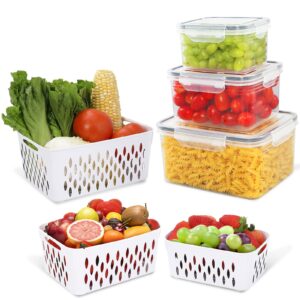 saymkpesd fruit storage containers for fridge, multipurpose leak proof fridge organizers and storage with strainer fresh keeper vegetable storage containers for produce berry meat bpa free
