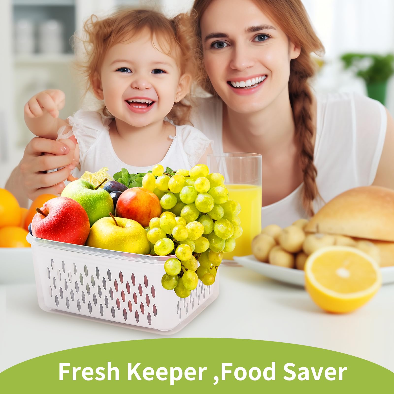 Saymkpesd Fruit Storage Containers for Fridge, Multipurpose Leak Proof Fridge Organizers and Storage with Strainer Fresh Keeper Vegetable Storage Containers for Produce Berry Meat BPA Free