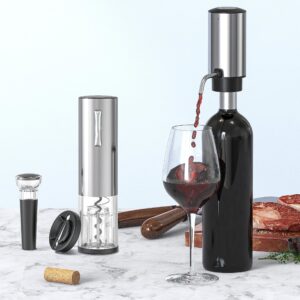 electric wine aerator set, esclap wine gift set with rechargeable wine opener, electric wine aerator, vacuum stoppers and foil cutter, 4-in-1 electric wine gifts for wine lovers kitchen home bar