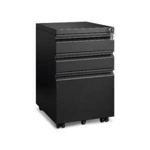 approgreent 3 drawer file cabinet for home office, under desk mobile filing cabinet with lock for a4-size/letter-size/legal-size, fully assembled except casters, black