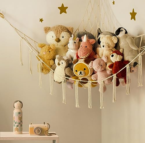 mirolam Stuffed Animal Net Hammock Corner Hanging Stuff Animals Organizer Holder Toy Hammock Storage Boho Nursery Play Room Bedroom Dorm Decor