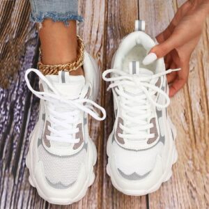 DXYDSC Women Lace Up Running Shoes Sports Shoes White Sneakers Shies (White, 8.5)