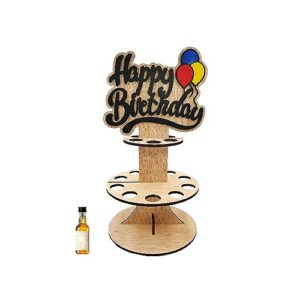lumber reveal usa mini liquor bottle cake display shelf for 21st birthday or other ages | hand assembled and laser cut | happy birthday and 21 mini liquor bottle holder bday natural