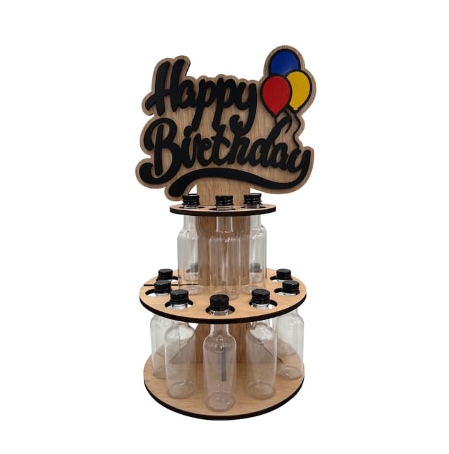 Lumber Reveal USA Mini Liquor Bottle Cake Display Shelf for 21st Birthday or Other Ages | Hand Assembled and Laser Cut | Happy Birthday and 21 Mini Liquor Bottle Holder Bday Natural