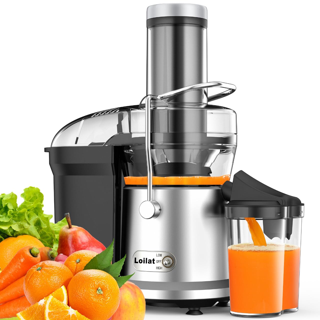 Juicer Machine, 1200W Juicer with 3" Feed Chute for Whole Fruits and Veg, Dual Speeds Centrifugal Juice Extractor, High Juice Yield, Full Copper Motor, Easy to Clean, BPA Free (Sliver)