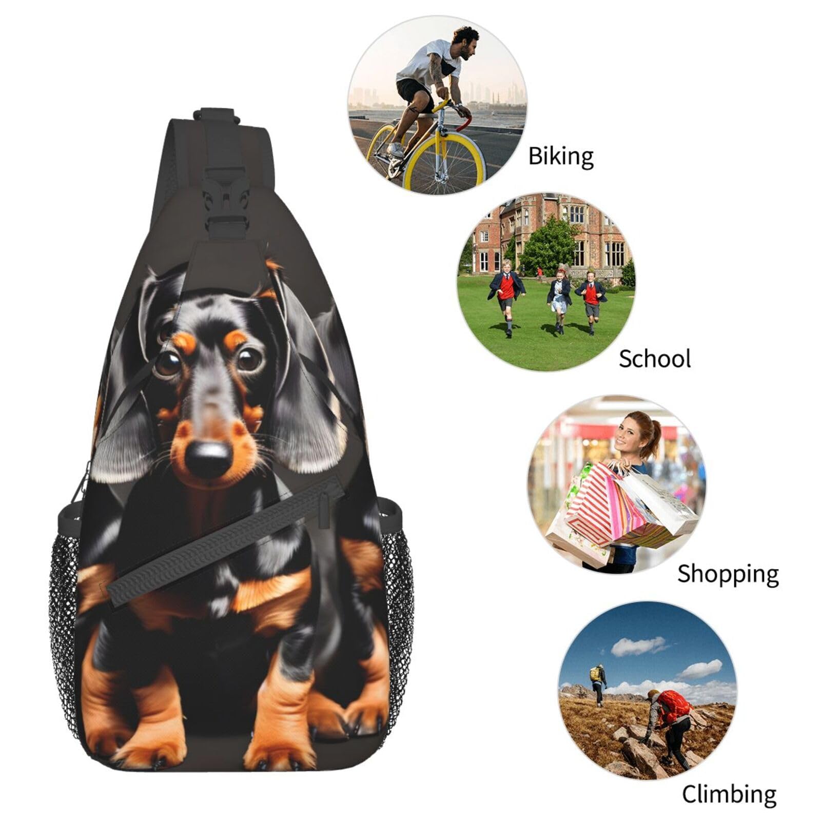 FRESQA Three Dachshunds Chest Bag Diagonally Sling Backpack Men Women Travel By Multifunctional Outdoor Sports Daypack