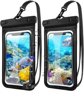 kuxnguyi waterproof phone pouch [2-pack with lanyard],universal ipx8 diving grade underwater case,hd touch large cellphone protector waterproof dry bag up to 7.2"