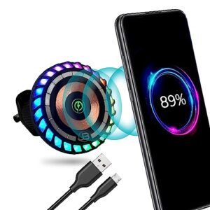 jumper buddy for magsafe magnetic phone mount wireless charger | music reactive lights - car cell phone holder | car mount universal air vent clip car charger for iphone 15/14/13/12, 360° rotation