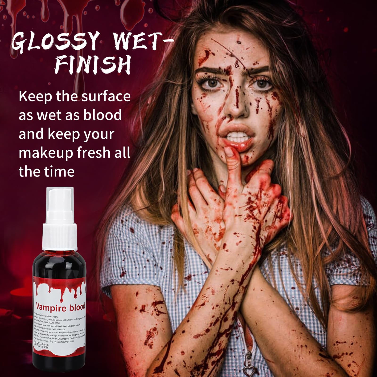 Halloween Fake Blood Spray, Blood Splatter Fake Blood Washable Eye Blood Drops Body Paint,Fake Blood for Clothes and Zombie Monster Vampire Clown Costume Cosplay Makeup(2.1 oz)