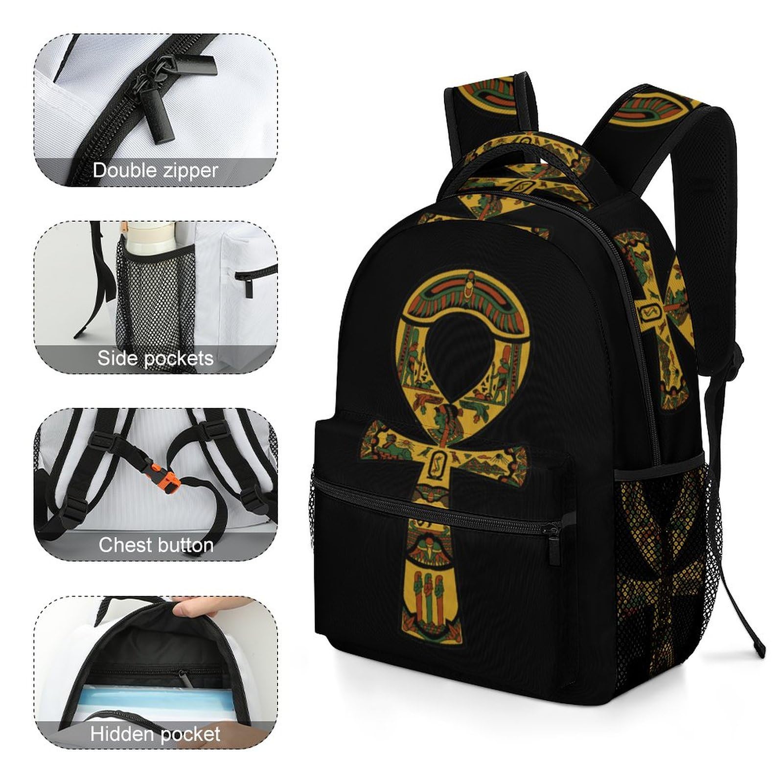 Ankh Detailed RBG Backpack for Women Men Casual Travel Daypack Business Work Shoulder Bag Gifts