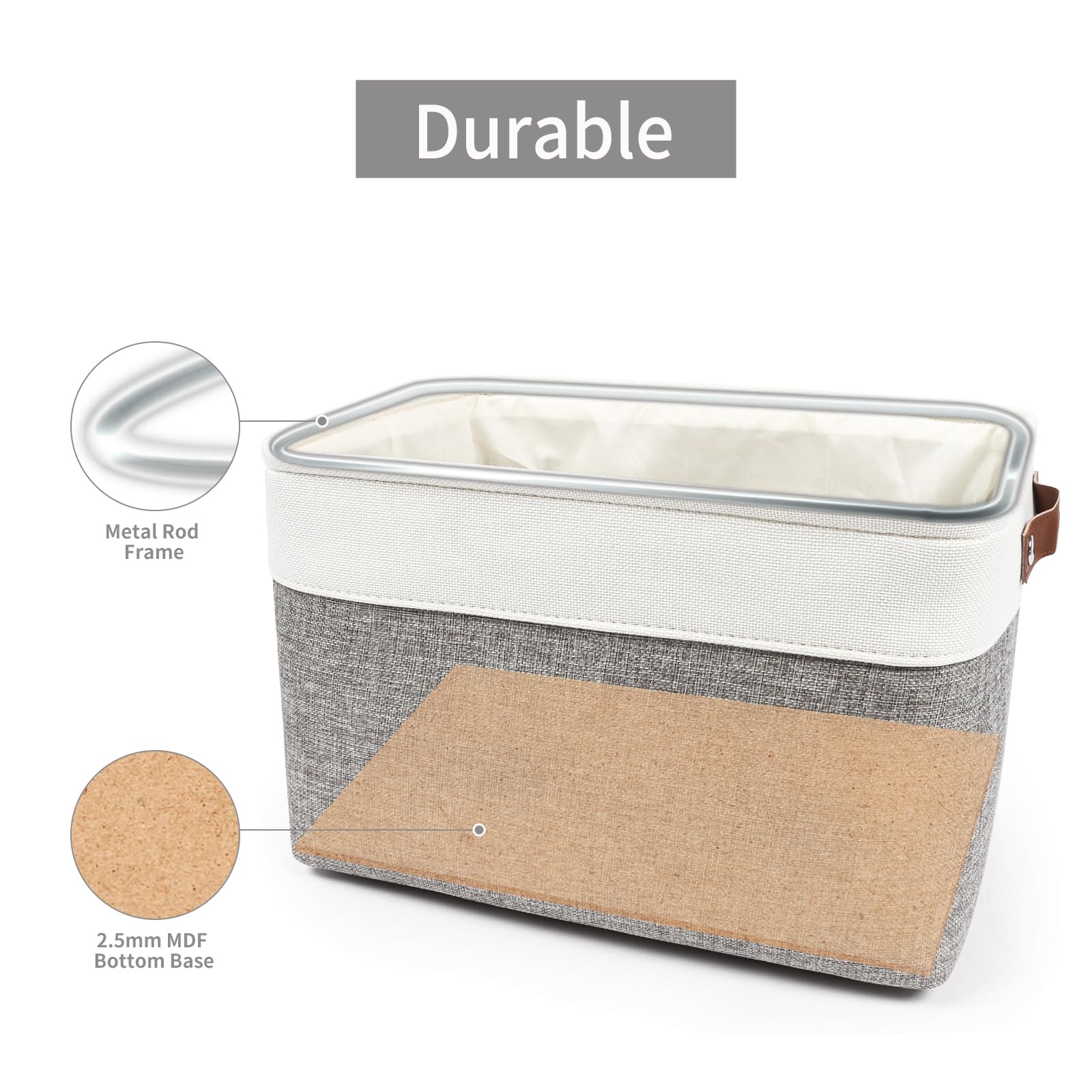 Bagnizer Fabric Storage Bin with Lids 14.6 x 9.5 x 9.5” [4 pack] + Linen Storage Basket 15 x 11 x 9.5” [3 pack] (White&Grey)