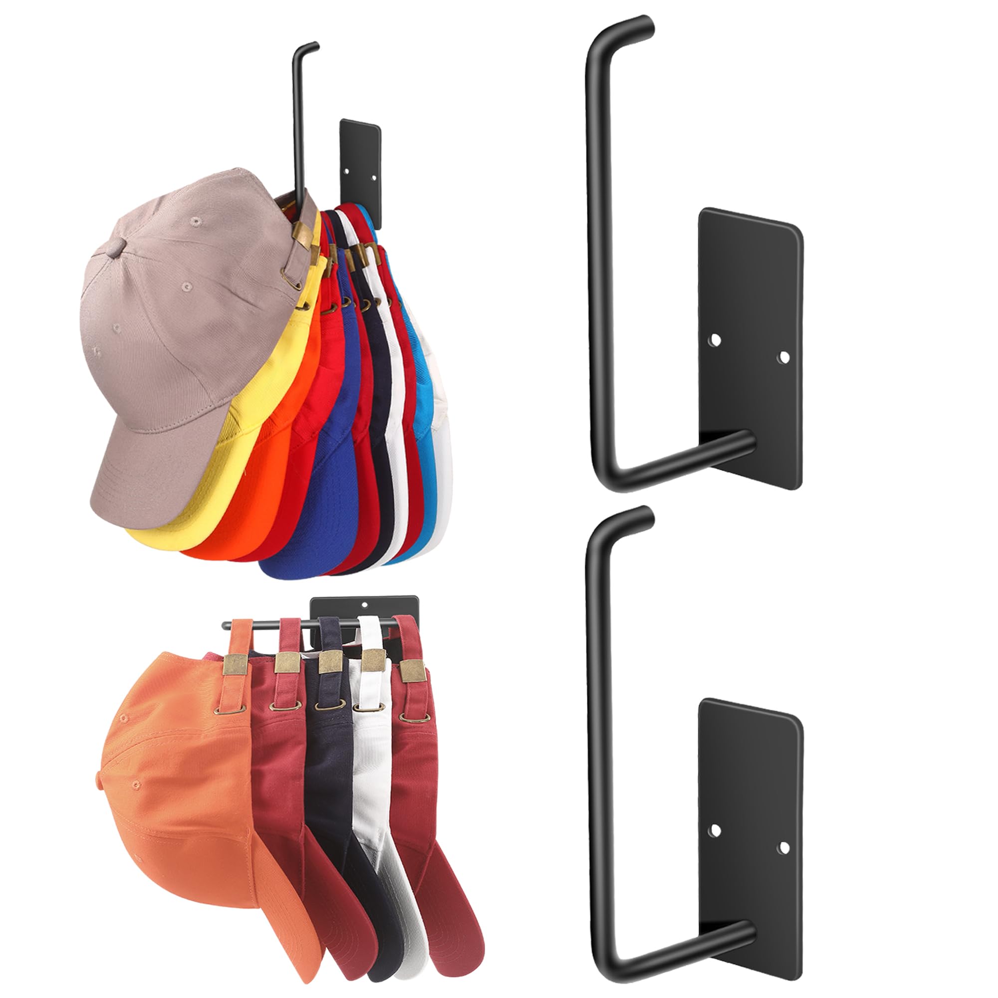 Letohoumia Hat Racks for Baseball Caps 2 Pack, Stainless Steel Adhesive Hat Hanger Hooks Holder for Wall, Multi-Purpose Strong Hook Organizer Can Hold More Than 10 Hats for Door/Closet