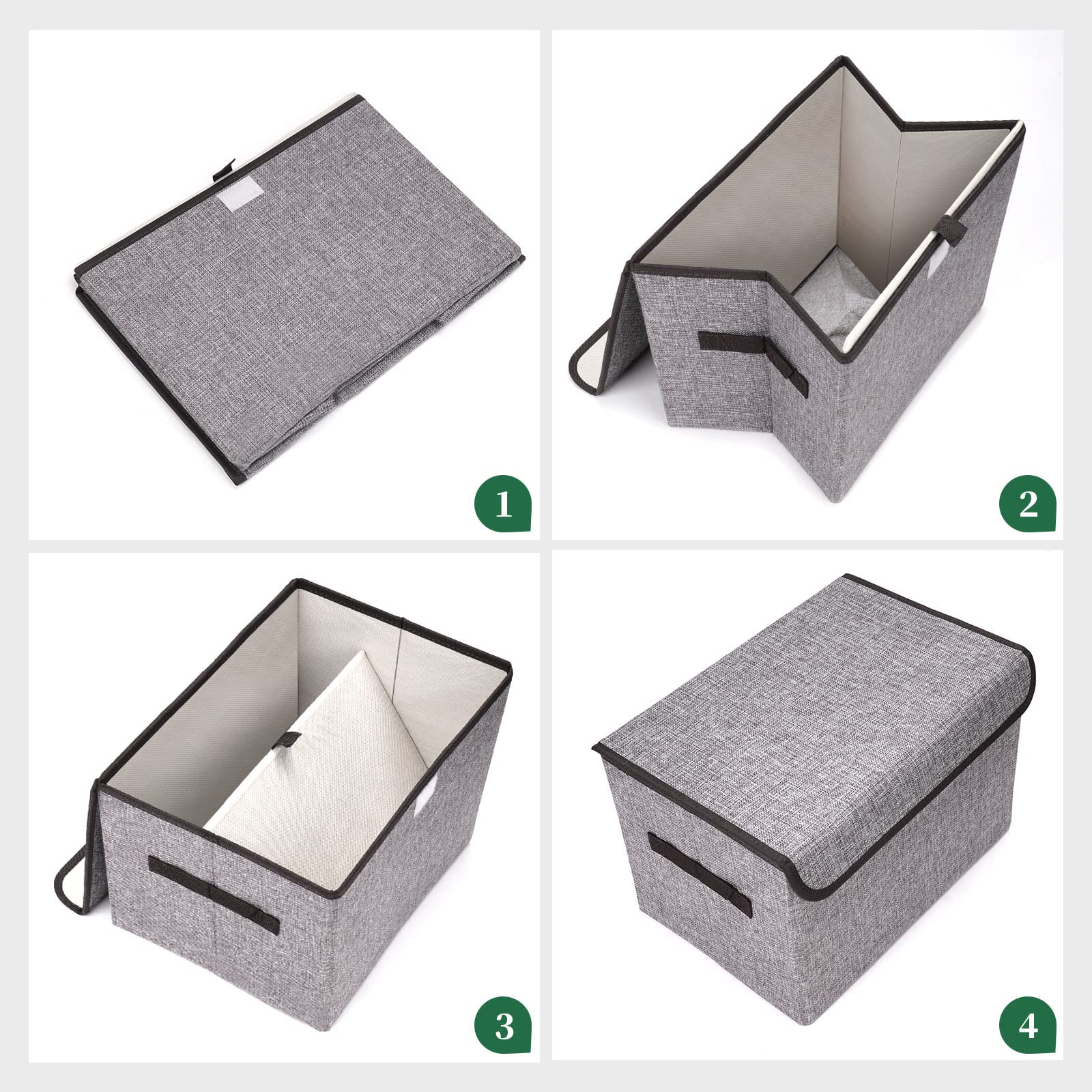 Bagnizer Fabric Storage Bin with Lids 14.6 x 9.5 x 9.5” [4 pack] + Linen Storage Basket 15 x 11 x 9.5” [3 pack] (White&Grey)