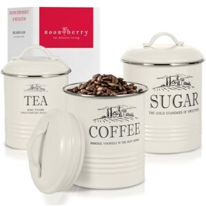 noonberry kitchen canisters for countertop - set of 3 - airtight coffee tea sugar container set - country rustic farmhouse canisters sets for the kitchen