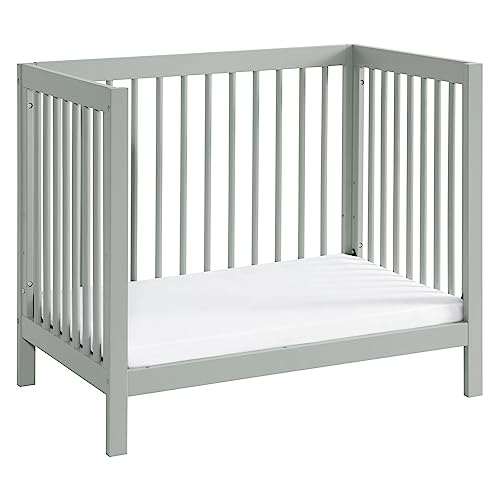 Oxford Baby Essentials Island Mini 4-in-1 Convertible Crib with Round Spindles, Gray, GreenGuard Gold Certified