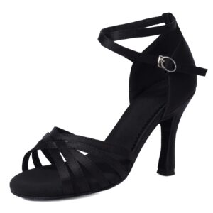lizoleor latin dance shoes womens peep toe strappy sandals ballroom suede sole prom stiletto heels salsa samba chacha shoes black size 11.5 us/46