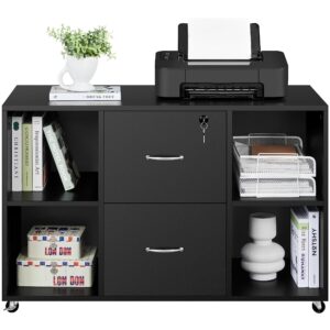 topeakmart black file cabinet large mobile filing cabinet with storage for letter size a4 size, printer stand for home office