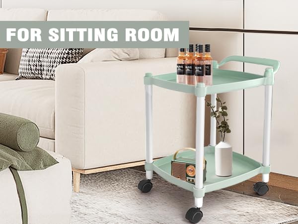 Storage Cart on Wheels Rolling Utility Cart with Wheels, Side Table End Bedside Table with Wheels Green