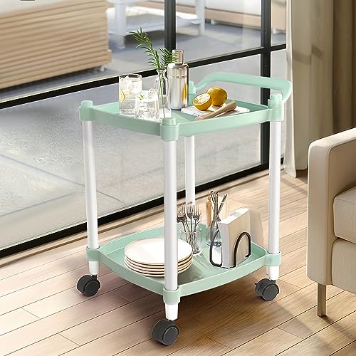 Storage Cart on Wheels Rolling Utility Cart with Wheels, Side Table End Bedside Table with Wheels Green