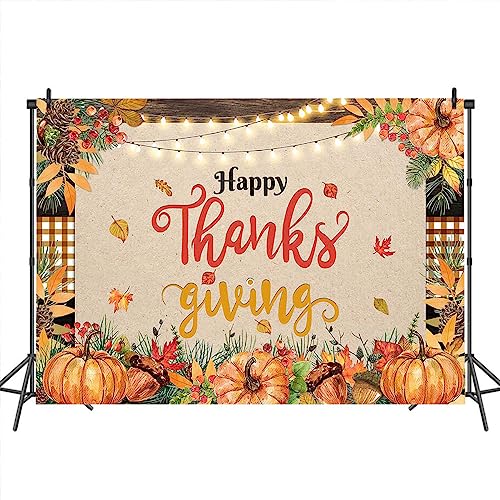 Mocsicka Fall Thanksgiving Party Decorations Rustic Wood Maple Leaves Pumpkin Photography Background Happy Thanksgiving Farm Harvest Photo Booth Props (7x5ft)