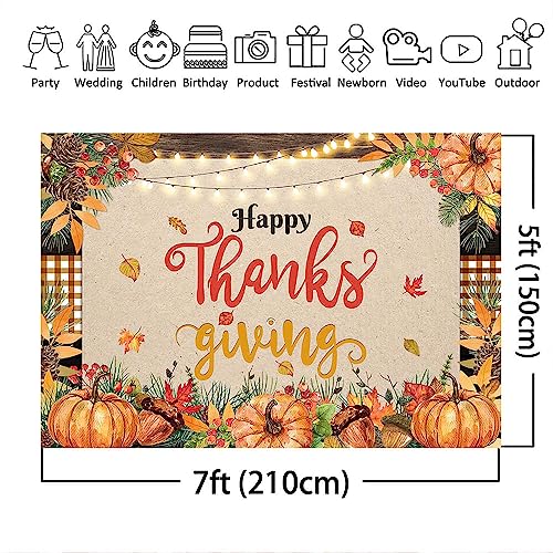 Mocsicka Fall Thanksgiving Party Decorations Rustic Wood Maple Leaves Pumpkin Photography Background Happy Thanksgiving Farm Harvest Photo Booth Props (7x5ft)