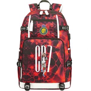 duuloon teenager cristiano ronaldo laptop rucksack football fans cr7 large capacity knapsack with usb charging/headphone port