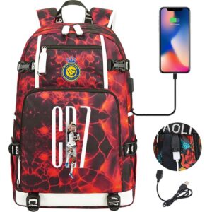 Duuloon Teenager Cristiano Ronaldo Laptop Rucksack Football Fans CR7 Large Capacity Knapsack with USB Charging/Headphone Port